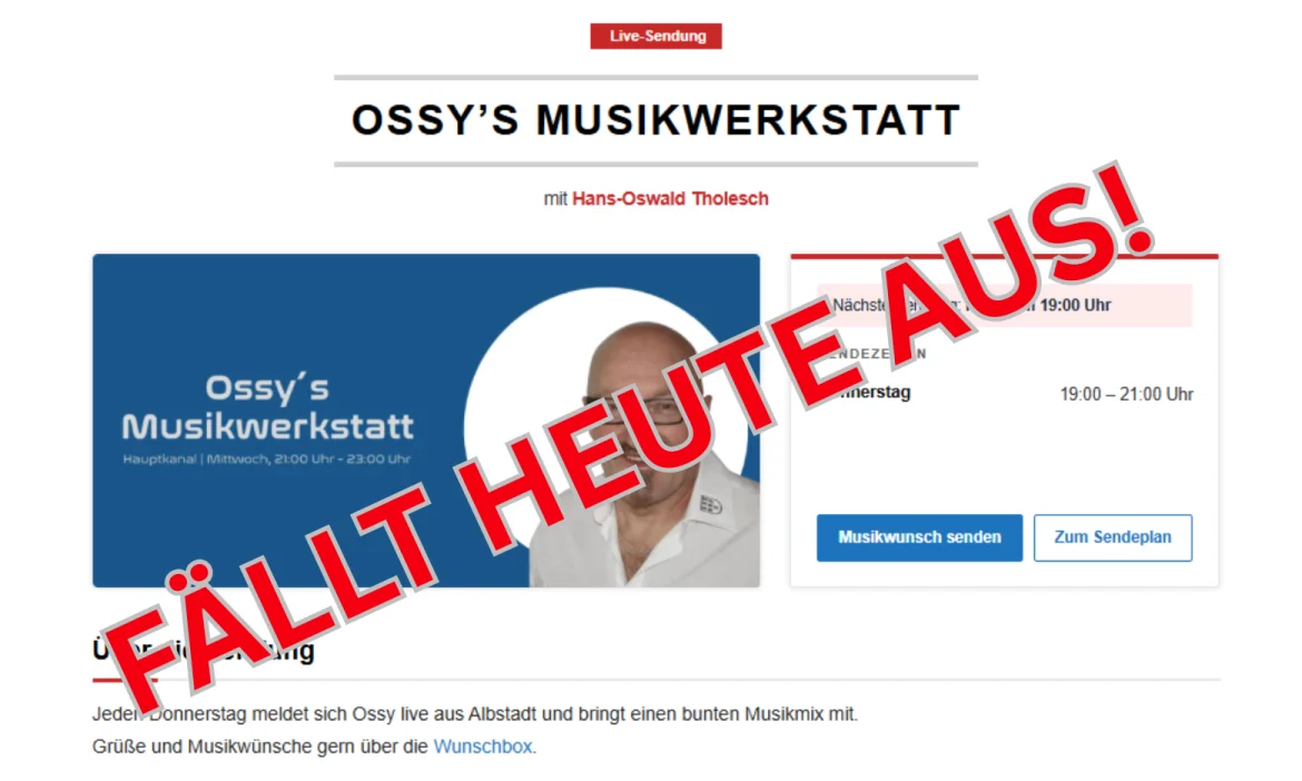 Bild zum Beitrag: Sendung fällt aus!