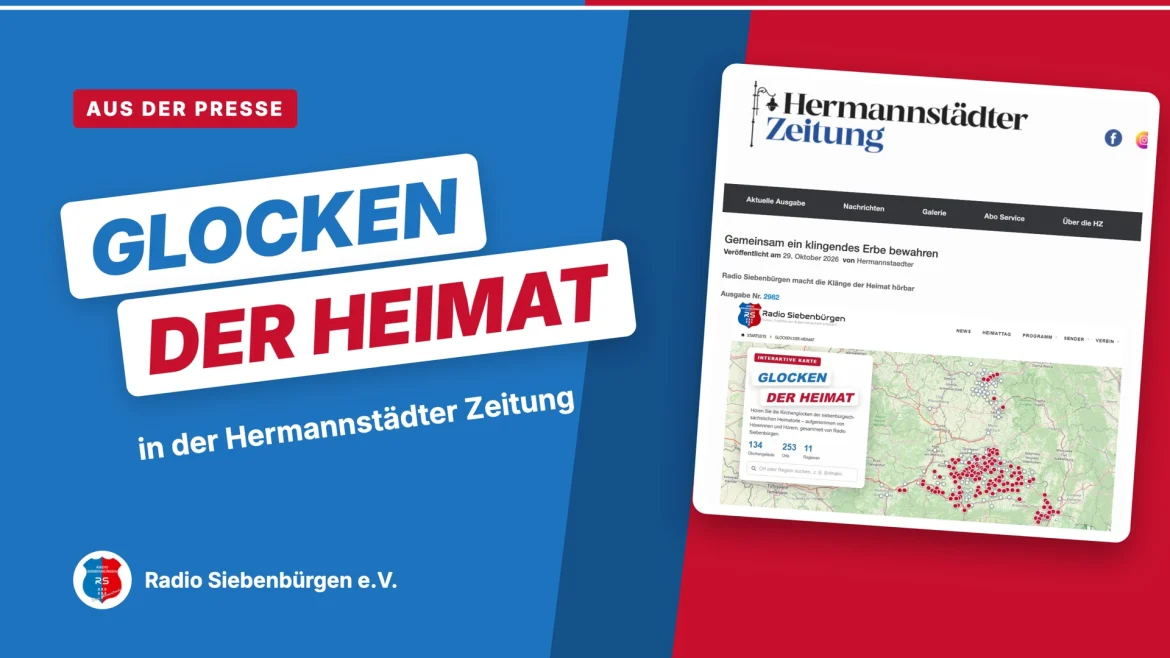 Titelbild: Glocken der Heimat in der Hermannstädter Zeitung, daneben ein Ausschnitt des Zeitungsartikels